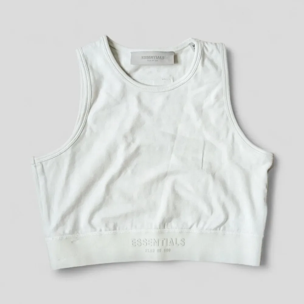 Fear of God Essentials Logo Sport Stretch Cotton Crop Tank in Eggshell Women's M - Picture 6 of 15